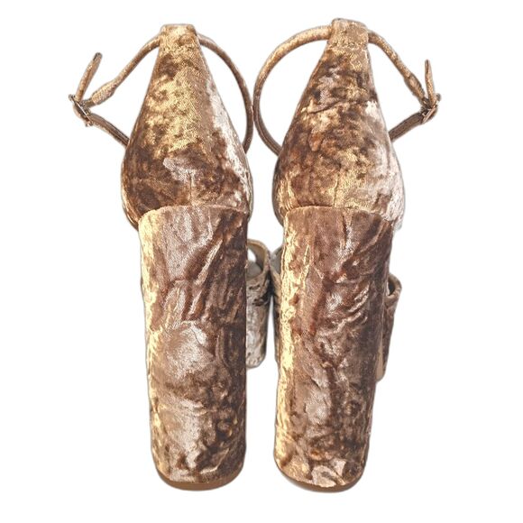 Sam Edelman Kori Beige Prosecco Crushed Velvet Platform Ankle Strap Heels 10 - Picture 3 of 11